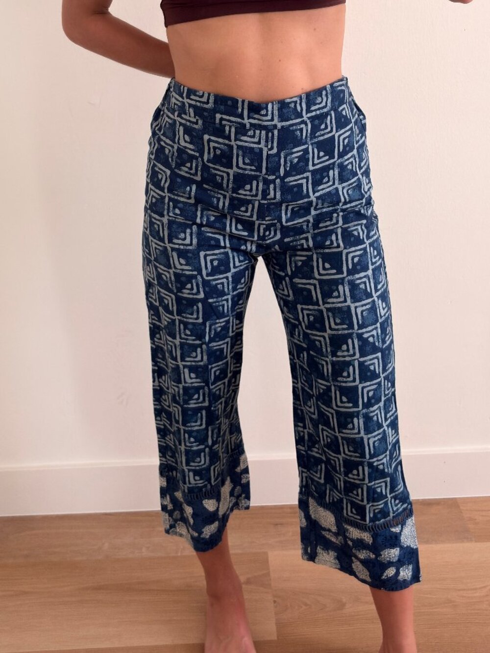 Zara Blue Print Crop Pants Lightweight Cotton XS (Kids 13/14)